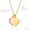 2020 jingyang 316L Stainless Steel Gold-color Pink Green Double Heart Pendant Link Chain Necklace Fashion Jewelry For Women P2307j