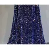 Vonkende blauwe avondjurk glanzende pailletten met kralen lange prom jurk lieverd mouwloze backless lange startbaan jurken echte foto's