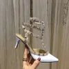 Hot Sale-Rivet Mode Kvinna Sandaler Läder Märke Högklackade Skor Bankett Sexy Party Beach Skor {Slingback Pumpar Sandaler} US10