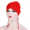 Perda indiano muçulmano Mulheres Cruz Turban Lenço Cap Cancer Cabelo Chemo Headwear Capa islâmicos árabes Chapéus Enrole Ramadan cor sólida