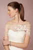 Nieuwe goedkope Simple Bridal Bolero Jas Wraps White Ivory Off Shoulder Lace Applicaties Tulle Illusion Button Back Formal Bridal Wraps Plus Size