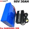 60V Akumulator Rowerowy bateria litowa 60V 30AH Elektryczna bateria rowerowa do Samsung 18650 Cell 60 V 1500W 2500 W Darmowa Wysyłka