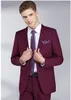 Klas Burgonya Düğün Mens Suits Slim Fit Damat Smokin İçin Erkekler İki adet Groomsmen Suit Biçimsel İş Ceketler (ceket + pantolon + Yelek)