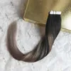 Luxo Tape Qualidade Virgem Remy cabelo humano nas extensões Balayage Destaques preto com Ash Loiro Invisiable Glue Tape em extensões do cabelo