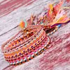 Fashion- Handmade 4 Mixed Color Cotton Rope Woven Vsco Girl Lucky Friendship Bracelet Rainbow Boho Copper Bead Anklet For Women and Girls