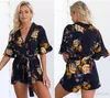 السروال القصير إمرأة بذلة ارتداءها النساء المطبوعة الخامس الرقبة مثير فضفاض عارضة playsuit combinaison قصيرة فام الجسم وزرة hotsell