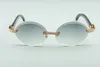 Yeni T3524016-9 kesme lensleri elmas güneş gözlüğü, doğal siyah dokulu manda boynuzu bacakları retro oval gözlükler, boyut: 58-18-140mm