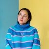 Sweet Light Color Rolo Listrado Pescoço Jumper Sweater Bordado Letra Lazy Oaf Turtleneck Oversized Chunky Knit Pullovers 2019