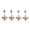 Exquisite Fashion Lady Titanium steel Tassels Single Diamond Pink Agate Four Leaf Flower 18k Gold Plated Dangle Earrings 3 Color