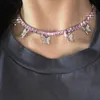 Femmes cristal collier ras du cou Bijoux lien cubain chaînes glacées collier papillon pour dame femmes fête amoureux de mariage cadeau Bijoux