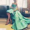 Green High Low Party Dresses Cheap Ruched Tulle And Satin Cocktail Gowns Strapless robe de soiree Zipper Back Yong Girls Prom Dress