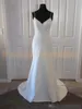 Eenvoudige satijnen zeemeermin 2020 jurken spaghettibandjes sweep trein op maat gemaakte strandbruiloft bruidsjurk vestido de novia