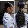 100％レミー人間の髪巾着ポニーテールヘアエクステンション変態巻き毛1ピース巻き尾のヘアピースの女性＃1b自然ブラック16 "140g