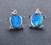 Niedliche kleine Schildkröten-Ohrstecker mit eingelegtem blauem Opal für Frauen, Mädchen, Kinder, 925er Silber, Hochzeit, Tierschmuck. Schöne Schildkröten-Ohrstecker