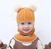 Kids Winter Hats Ears Girls Boys Children Warm Caps Scarf Set Baby Bonnet Enfant Knitted Cute Hat for Girl Boy dc954