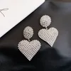 Fashion-Cute Heart Shape Plated Rhinestones Bridal Earring Crystal Dangle Wedding Dress Girls Gift for Christmas Party