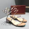 Hot Sale-Women Sandals Snake-Wrap Open Toe Sandal Party Wedding Shoes Fashion Diamond Sandals Women Summer Chunky Heel Shoes