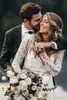 White Lace Sexy Two Pieces New Jewel Long Sleeves Bridal Dresses Layers Illusion Wedding Gowns Cheap Vestidos De Novia