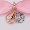 Энди Джуэл 925 Серебряные бусины DSN Tiana Pandora Rose Severling Silver Dangle с прозрачной кубической цирконии и коричневой эмалевой подвеской f