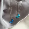 Clavicle Chain Blue Butterfly Pendant Necklace Korean Female Costume Drag Queen Jewelry 1 Pc for Women