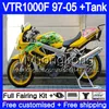 본체 HONDA 용 VTR1000F 수퍼 호크 97 98 99 03 04 05 256HM.35 VTR 1000 F 1000F VTR1000 F 1997 1998 1999 2003 2004 2005 노랑색 페어링