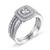 Урожай женщина площади Циркон обручальное кольцо Promise Обручальные кольца для женщин Мода стерлингового серебра палец кольцо Установить