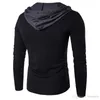 Mäns T-shirt Hooded Stitching Design Toppar Tees Långärmad V Neck Slim Fit Casual Male T Shirts