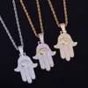 Iced Zirkoon Hamsa Hand Hanger Koper Materiaal Goud Zilver Fatima Palm Ketting Hip Hop Sieraden Voor Mannen Women327T