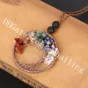 10Pcs Lucky Family Tree of Life Copper Wire Wrapped 7 Chakra Birthstone Protection Amulet Healing Stone Pendant Necklace w/ Lava Rock Beads