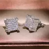 High Quality Yellow White Gold Plated Full Sparkling CZ Square Earrings Studs For Men Women Nice Gift