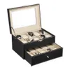 20 Slot Leder Uhrenbox Case Organizer Glas Top Display Schmuck Aufbewahrungsbox Sammelbox Schwarz