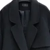 Fashion Solid Black Long Sleeve Sashes Lapel Double-Sided Woolen Outwear Women Autumn Winter Warm Jacket Temperament Coat Female