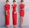 Etiquette cheongsam female 2019 new red Slim welcome lady dress Chinese style fashion elegant show catwalk service