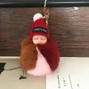 20st söta sovande baby docka keychain faux pompom kanin päls boll plysch nyckelkedja nyckelring kvinnor nyckel hållare väska hängande leksak