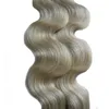 # 60 Platina Blonde Virgin Brasilian Body Wave Tape Hair 100% Real Human Hair Extensions Adhesive Pu Hud väftband i mänskliga hårförlängningar