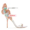 Gratis frakt 2019 Ladies Patent Läder 10cm Högklackat Silver 3D Butterfly Broder Sophia Webster Open Toe Sandals Färgglada skor 34-42