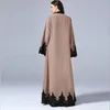 Atacado-novo Floral Abaya para Mulheres Islâmico Vestido Muçulmano Vestido Aberto Dubai Caftan Negro Branco Marroquino Kaftan Ramadan Roupas FQ107