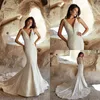 2020 Eddy K Mermaid Wedding Dresses Sexy V-neck Sleeveless Appliqued Lace Bridal Gown Custom Made Sweep Train Boho Robes De Mariée