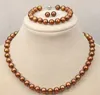 Set 8-9mm Natural Chocolate Freshwater Cultured Pearl Necklace18 '' Armband8 '' Earring