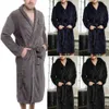 HIRIGIN Men's Winter Warm Robes Thick Lengthened Plush Shawl Bathrobe Kimono Home Clothes Long Sleeved Robe Coat peignoir homme