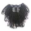 Afro clip riccia vizioso in estensione dei capelli umani capelli vergini mongoli 4b 4c 120g / 8pcs 1b colore naturale nero fabbrica diretta all'ingrosso a buon mercato