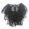 Clipe encaracolado afro na extensão do cabelo humano mongol cabelo virgem 4b 4c 120g8pcs 1b cor natural preto direto da fábrica atacado6438341