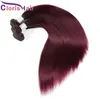 Radici scure Borgogna Malese Vergine Ombre Fasci di tessuto 1B / 99J Capelli lisci setosi Doppia trama Vino economico Estensioni colorate rosse 3 pezzi