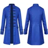 남자 트렌치 코트 Steampunk 재킷 중세 의상 남성 긴 소매 고딕 브로케이드 재킷 Frock 빈티지 스탠드 칼라 남성용 코트