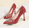 Cristaux de mode chaussures de mariage 4 pouces talons hauts strass sexy pointu paillettes brillantes chaussures de mariée fête bal chaussures minces pour Wo243s