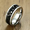 Meditation Ring Black Chain Spinner Ring Stainless Steel Band Decorated Edges and Rotating Center Chain Links Ring Free Engraved