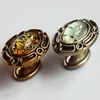 Retro style crystal drawer shoe cabinet knob pull antique brass yellow bronze kitchen cabinet cupboard door oval handle
