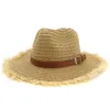 Cappello da Jazz in paglia di carta con tesa larga in pelliccia estiva Unisex da donna Cappello con visiera parasole per esterni Cappello con fibbia per cintura Decor Cappello da cowboy da spiaggia Panama