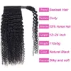 Malezyjski Natural Black Kinky Curly Ponytail 140g Ponytails Horsetail Nieprojekony naskórka Wyrównana Dziewiczy Human Wapna Wrap Drawstring Ponytail