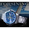 Forsining Blue Ocean Design Argent Acier 3 Cadran Calendrier Affichage Mens Automatique Mécanique Sport Montres Top Marque De Luxe J190706